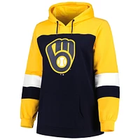 Women's Navy Milwaukee Brewers Plus Colorblock Pullover Hoodie