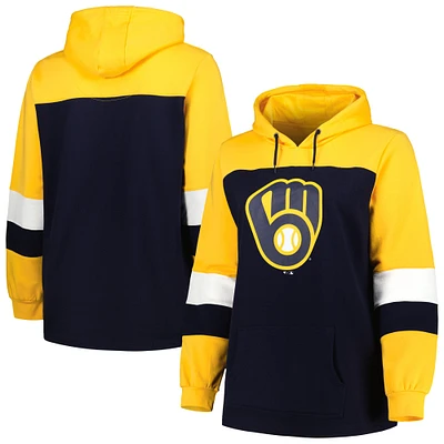 Sweat à capuche bleu marine Milwaukee Brewers colorblock grande taille pour femme