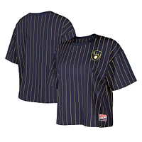 Women's New Era Navy Milwaukee Brewers Boxy Pinstripe T-Shirt