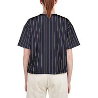 Women's New Era Navy Milwaukee Brewers Boxy Pinstripe T-Shirt