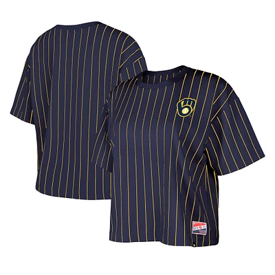 Women's New Era Navy Milwaukee Brewers Boxy Pinstripe T-Shirt