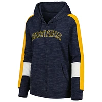 Women's New Era Navy Milwaukee Brewers Colorblock Full-Zip Hoodie