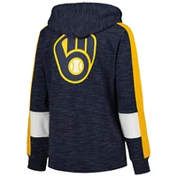 Women's New Era Navy Milwaukee Brewers Colorblock Full-Zip Hoodie