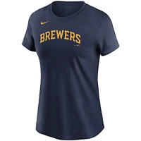 Women's Nike Christian Yelich Navy Milwaukee Brewers Name & Number T-Shirt