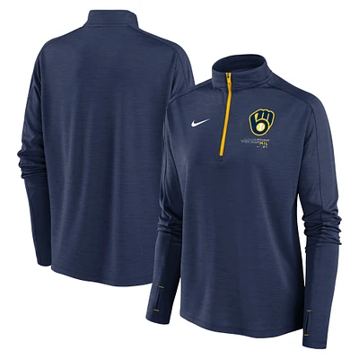 Haut pour femme Nike Milwaukee Brewers Pacer Quarter-Zip - Bleu marine