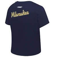 Women's Pro Standard  Navy Milwaukee Brewers Game Day Classics Baby Doll Cropped T-Shirt