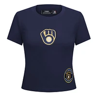 Women's Pro Standard  Navy Milwaukee Brewers Game Day Classics Baby Doll Cropped T-Shirt