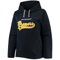 Women's Soft as a Grape Navy Milwaukee Brewers Plus Side Split Pullover Hoodie