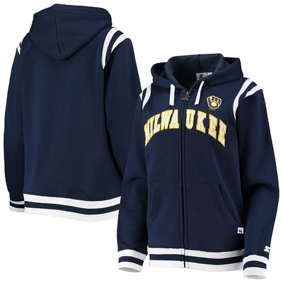 Sweat à capuche Starter Navy Milwaukee Brewers Vintage entièrement zippé pour femme