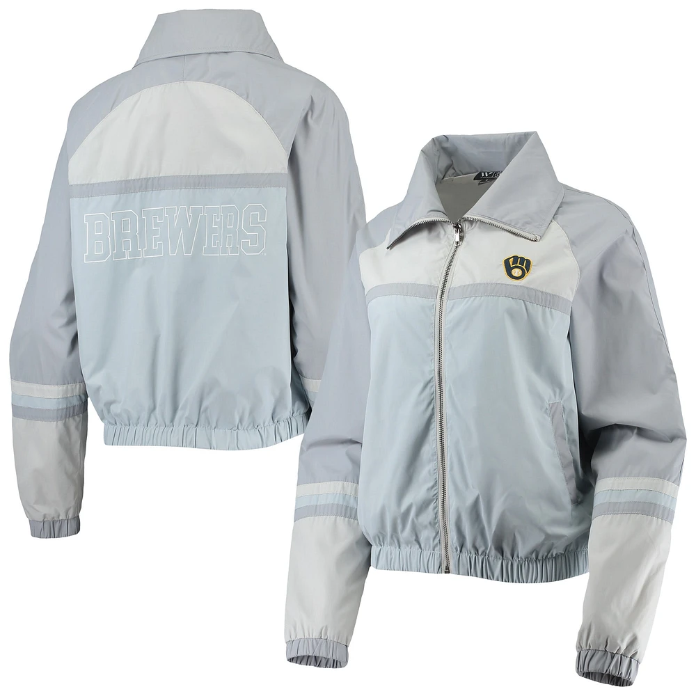 V118087 BLOUSON DE SURVÊTEMENT BREWRS BLEU FEMME COLORBLOCK JACLAD