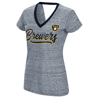 Women's Touch Navy Milwaukee Brewers Halftime Back Wrap Top V-Neck T-Shirt