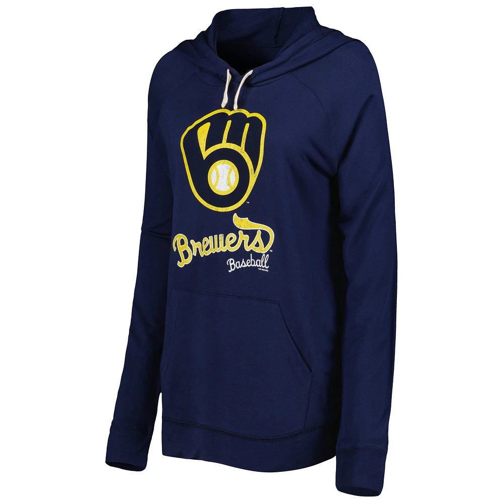 Women's Touch Navy Milwaukee Brewers Pre-Game Raglan Pullover Hoodie