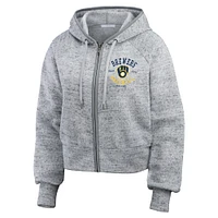 Sweat à capuche court en polaire moucheté et zippé Heather Gray Milwaukee Brewers pour femme par Erin Andrews