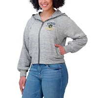 Sweat à capuche court en polaire moucheté et zippé Heather Gray Milwaukee Brewers pour femme par Erin Andrews