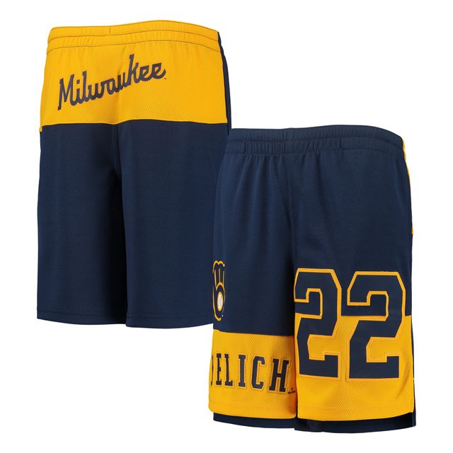 Christian Yelich Navy Milwaukee Brewers Pandemonium Short avec nom et numéro pour jeune