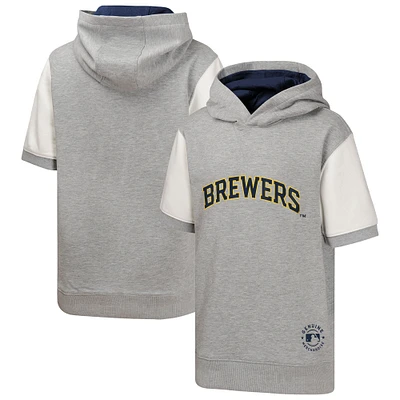 Sweat à capuche manches courtes Heather Gray pour jeunes Milwaukee Brewers Line Up
