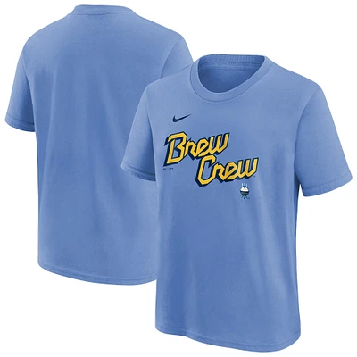 T-shirt Nike bleu poudré City Connect avec logo Milwaukee Brewers pour jeune
