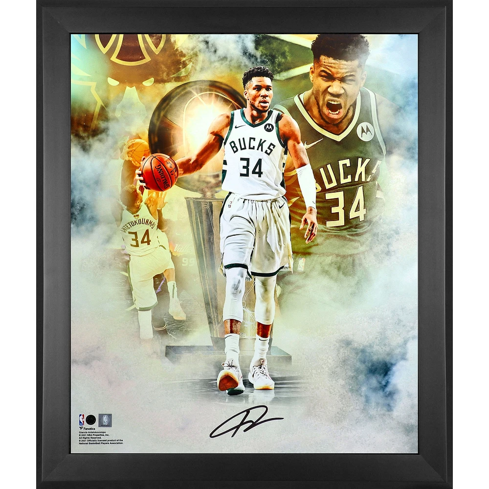 Giannis Antetokounmpo Milwaukee Bucks Autographed Framed 20'' x 24'' 2021 NBA Finals Champion In-Focus Photograph