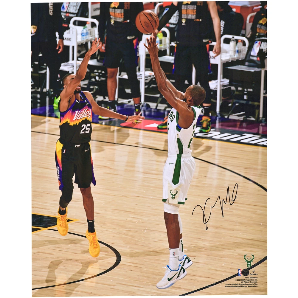 Khris Middleton Milwaukee Bucks Autographed 16" x 20" 2021 NBA Finals Champion Shooting Photograph