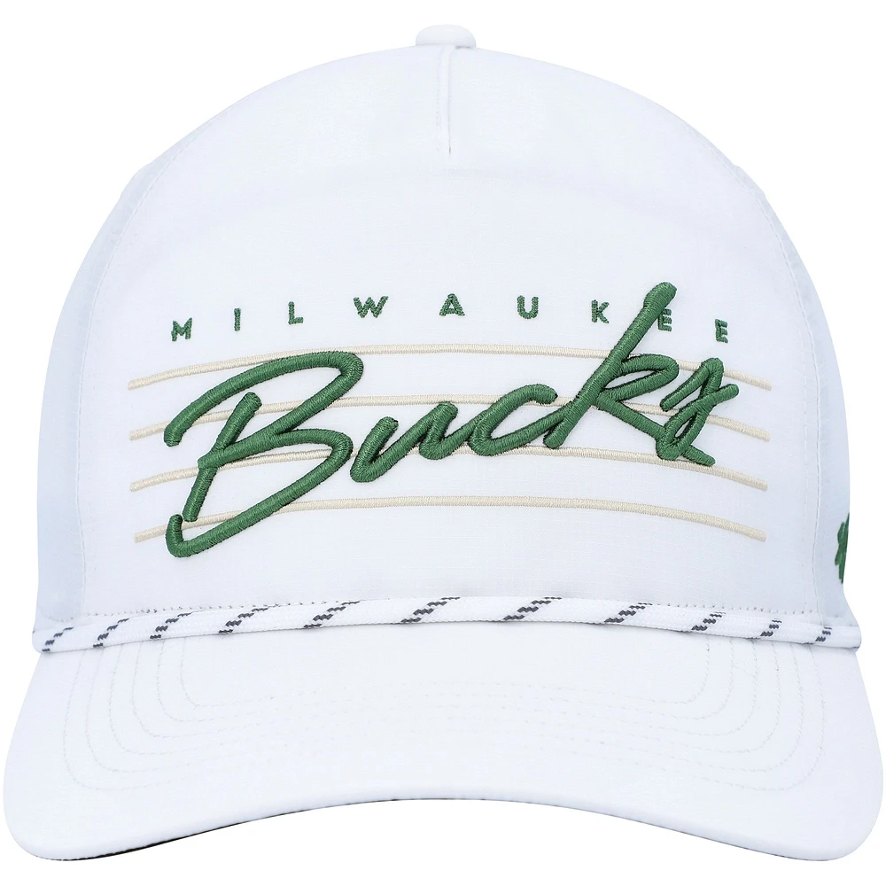 Men's '47  White Milwaukee Bucks Downburst Hitch Snapback Hat