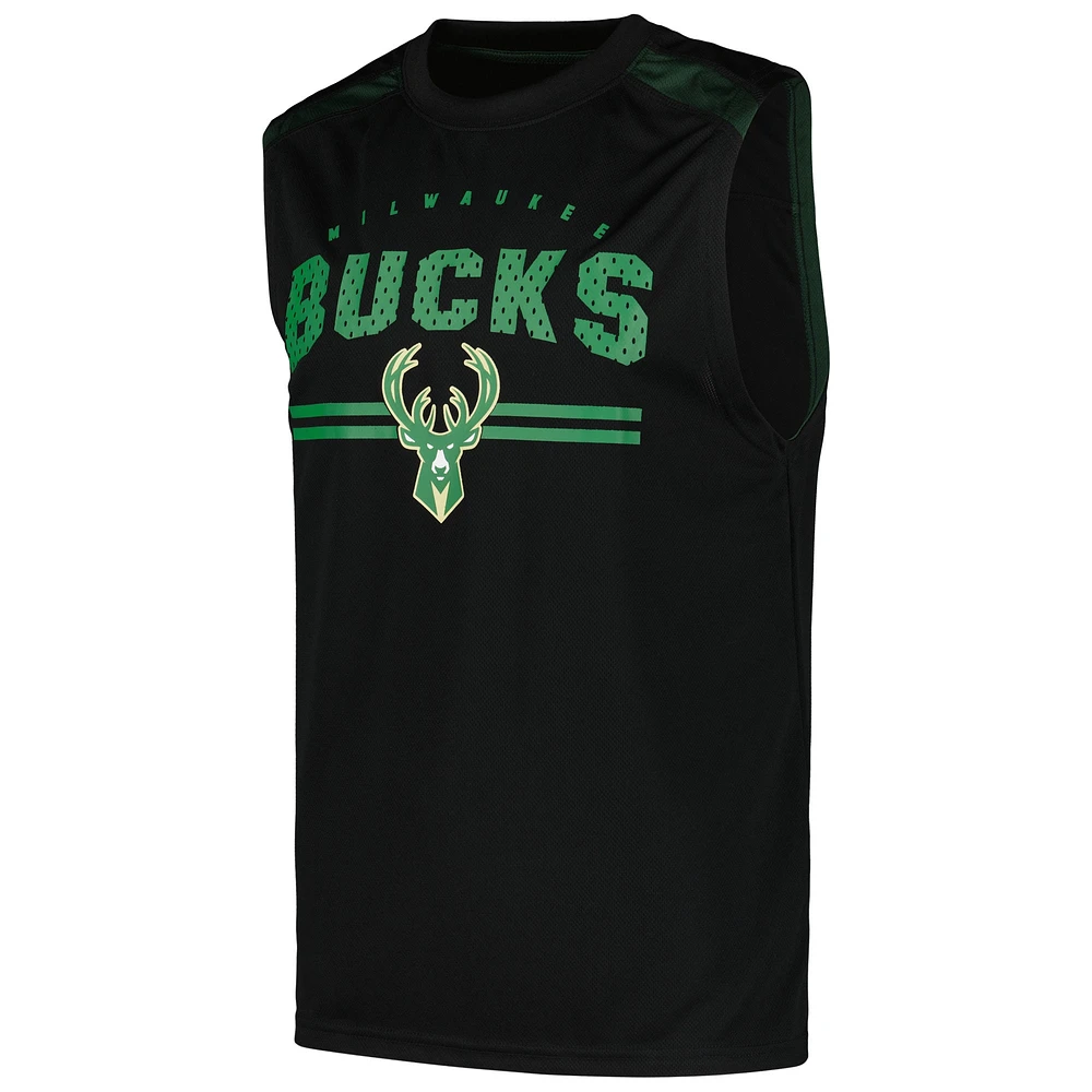 Men's Fanatics Black Milwaukee Bucks Birdseye Muscle Tank Top