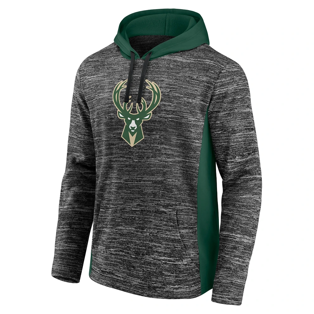 Fanatics Charcoal Milwaukee Bucks Instant Replay Colorblock pour hommes - Chandail à capuchon