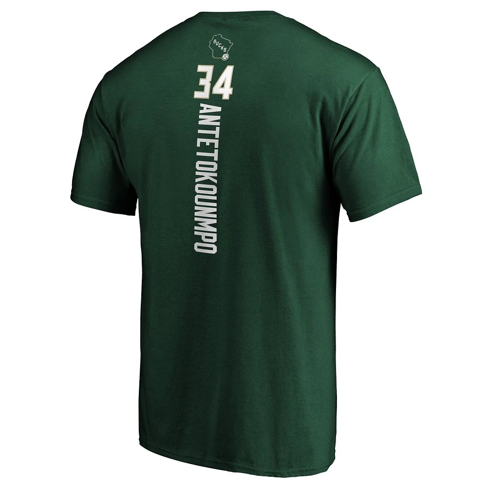 Men's Fanatics Giannis Antetokounmpo Hunter Green Milwaukee Bucks Playmaker Name & Number T-Shirt