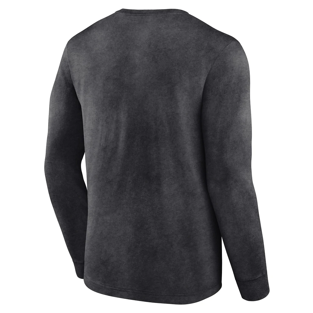 T-shirt à manches longues Fanatics Heather Charcoal Milwaukee Bucks Front Court Press Snow Wash pour hommes