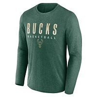 Men's Fanatics Heathered Hunter Green Milwaukee Bucks Where Legends Play Iconic Practice Long Sleeve T-Shirt