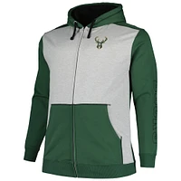 Men's Fanatics Hunter Green/Heather Gray Milwaukee Bucks Big & Tall Contrast Pieced Stitched Full-Zip Hoodie