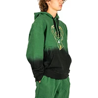 Men's FISLL Hunter Green Milwaukee Bucks Black Dip-Dye - Pullover Hoodie