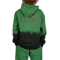 Men's FISLL Hunter Green Milwaukee Bucks Black Dip-Dye - Pullover Hoodie