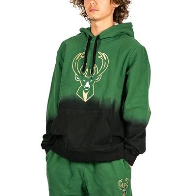 Men's FISLL Hunter Green Milwaukee Bucks Black Dip-Dye - Pullover Hoodie