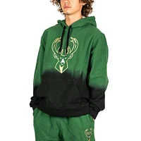Men's FISLL Hunter Green Milwaukee Bucks Black Dip-Dye - Pullover Hoodie