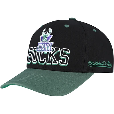 Casquette ajustable Mitchell & Ness Pro Crown bicolore noire/verte Hunter Milwaukee Bucks pour homme