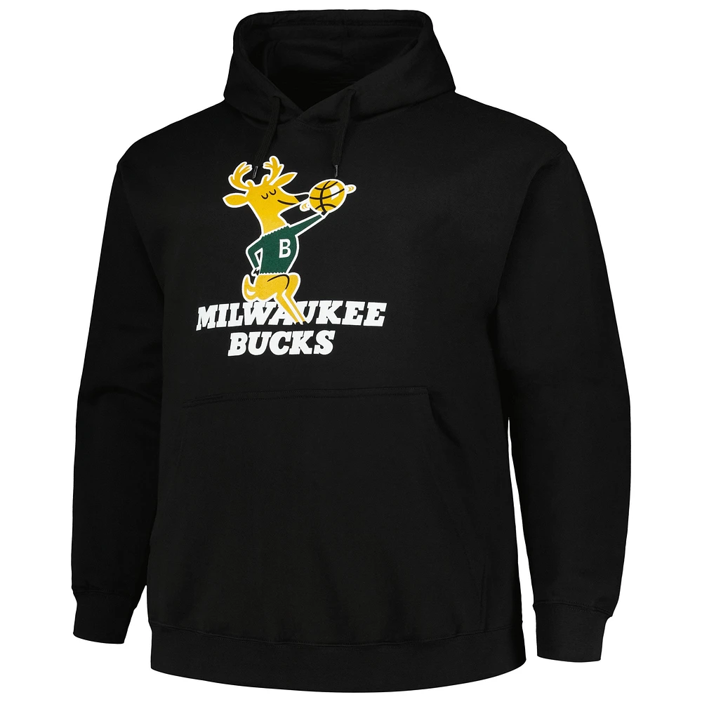 Men's Mitchell & Ness Black Milwaukee Bucks Hardwood Classics Big Tall Pullover Hoodie