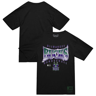 T-shirt Mitchell & Ness noir Milwaukee Bucks Worldwide Collection Glow Up pour homme