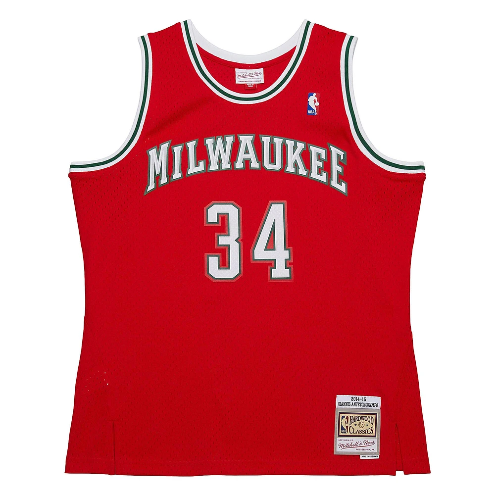 Men's Mitchell & Ness Giannis Antetokounmpo Red Milwaukee Bucks 2014/15 Hardwood Classics Swingman Jersey