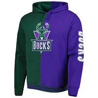 Men's Mitchell & Ness Green/Purple Milwaukee Bucks Hardwood Classics Split Pullover Hoodie