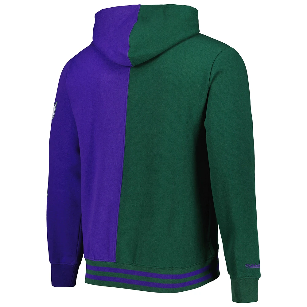 Men's Mitchell & Ness Green/Purple Milwaukee Bucks Hardwood Classics Split Pullover Hoodie