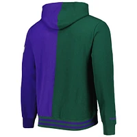 Men's Mitchell & Ness Green/Purple Milwaukee Bucks Hardwood Classics Split Pullover Hoodie