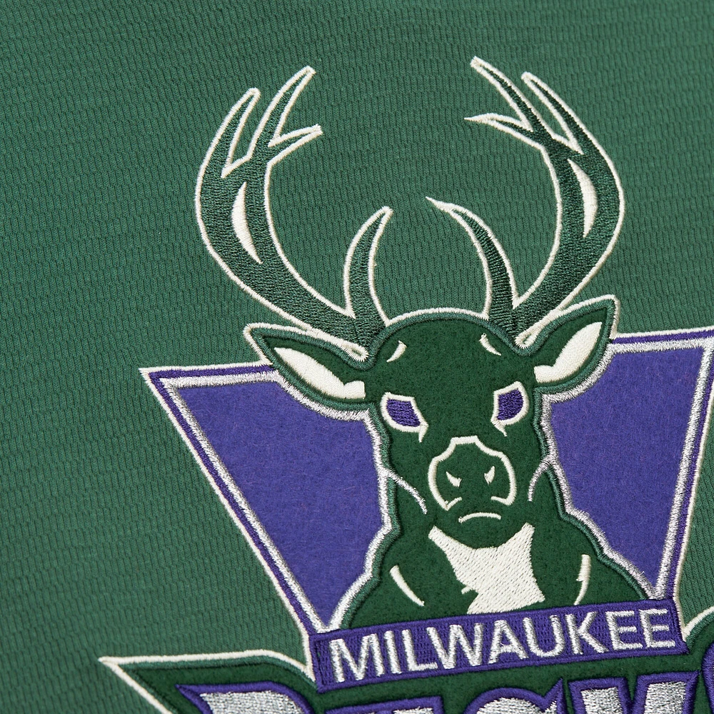 Men's Mitchell & Ness Green Milwaukee Bucks Hardwood Classics Lightweight Thermal Pullover Hoodie