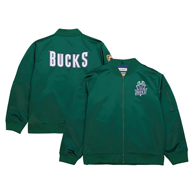 Blouson aviateur vert à fermeture éclair intégrale avec logo vintage Mitchell & Ness Milwaukee Bucks Hardwood Classics pour hommes