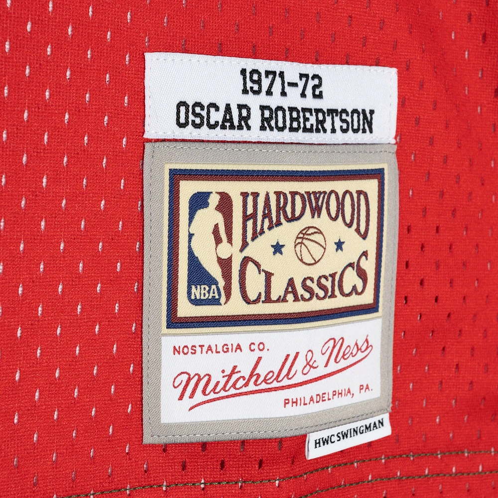 Men's Mitchell & Ness Oscar Robertson Green/Red Milwaukee Bucks Hardwood Classics 1971/72 Split Swingman Jersey