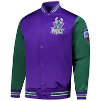 Men's Mitchell & Ness  Purple Milwaukee Bucks Hardwood Classic Primetime Full-Snap Satin Jacket
