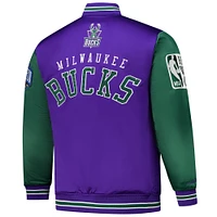 Men's Mitchell & Ness  Purple Milwaukee Bucks Hardwood Classic Primetime Full-Snap Satin Jacket
