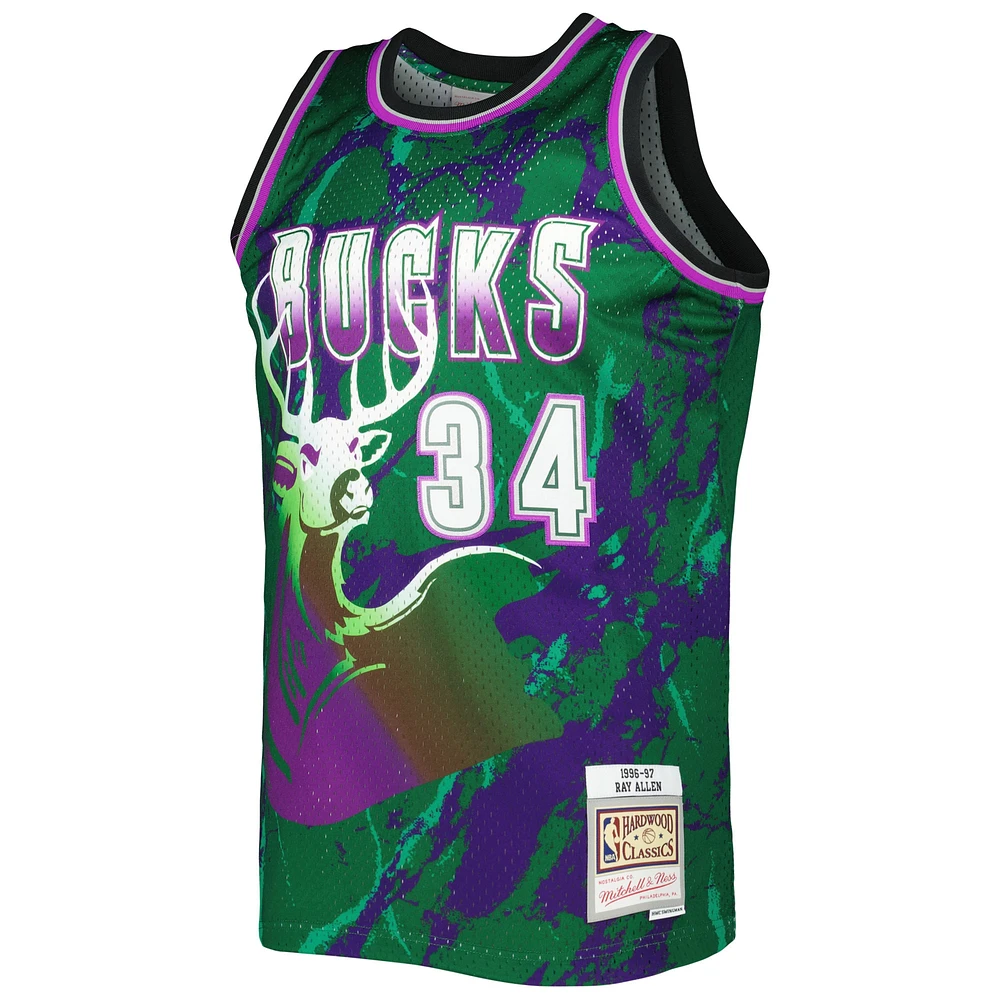 Men's Mitchell & Ness Ray Allen Green Milwaukee Bucks 1996/97 Hardwood Classics Marble Swingman Jersey