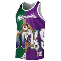 Men's Mitchell & Ness Ray Allen Hunter Green/Purple Milwaukee Bucks Sublimated Player Tank Top