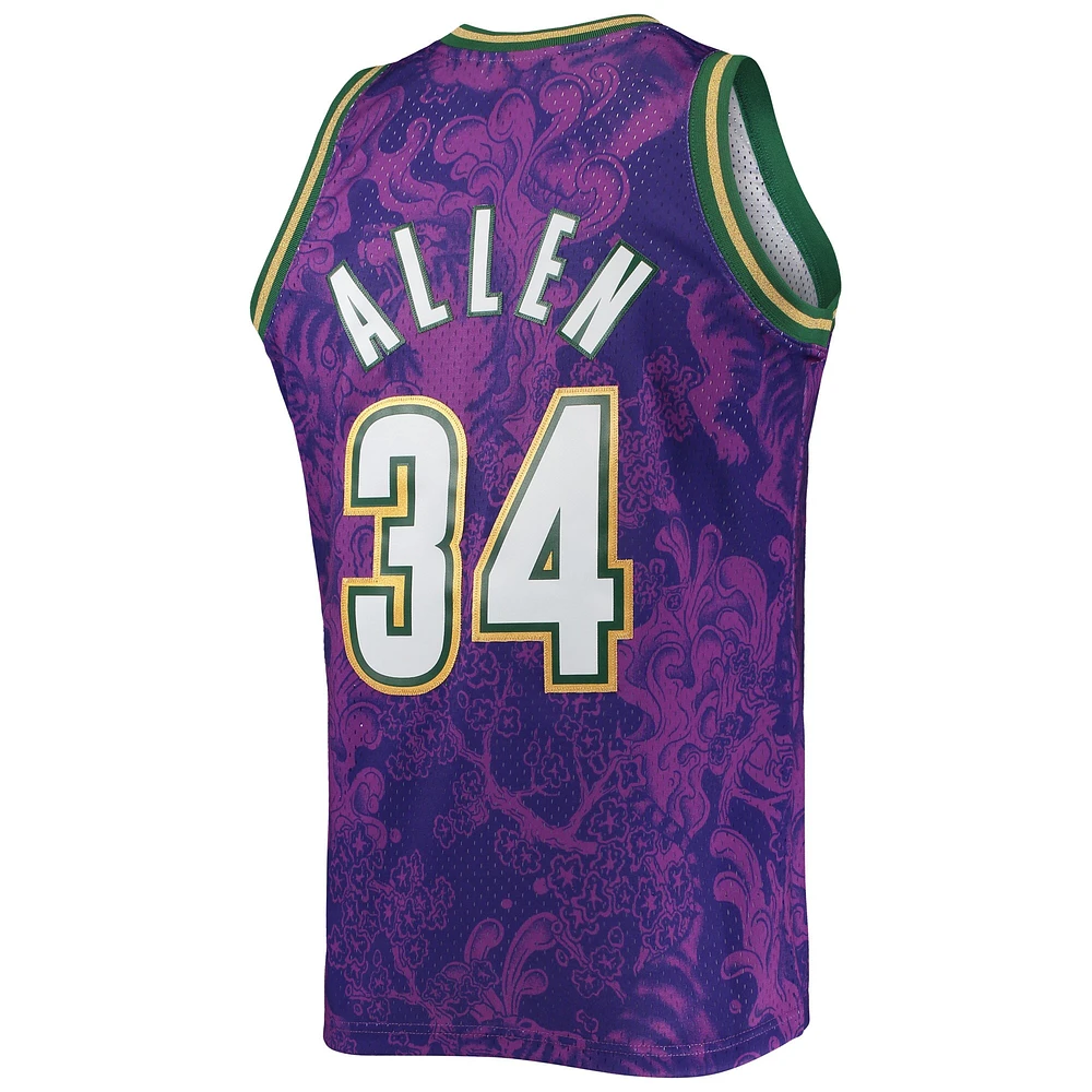 Men's Mitchell & Ness Ray Allen Purple Milwaukee Bucks Hardwood Classics 2000/01 Lunar New Year Swingman Jersey