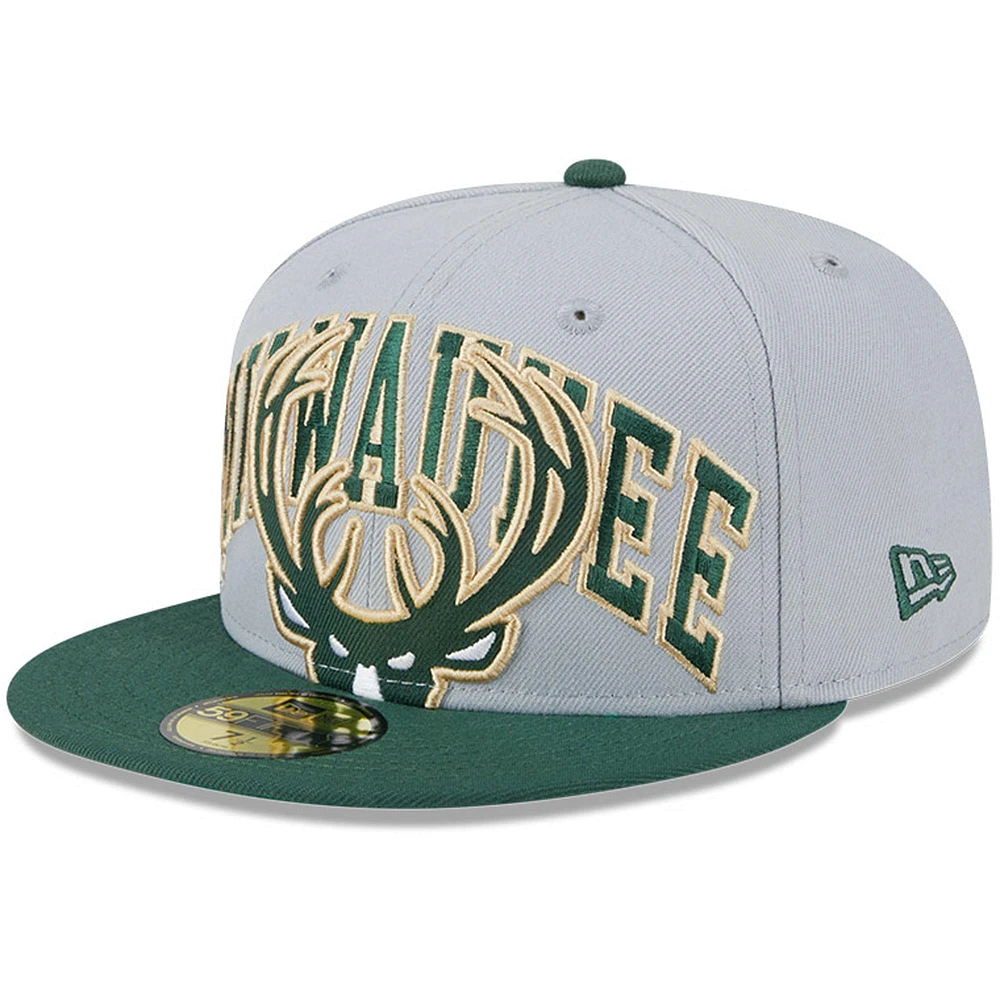 Casquette ajustée bicolore 59FIFTY Tip-Off des Milwaukee Bucks New Era gris/vert chasseur pour hommes